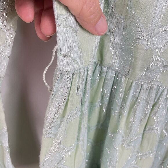 Roller Rabbit Clermont Nori Dress Size Small Mint Green Silver Shimmer Tiered - Picture 13 of 16